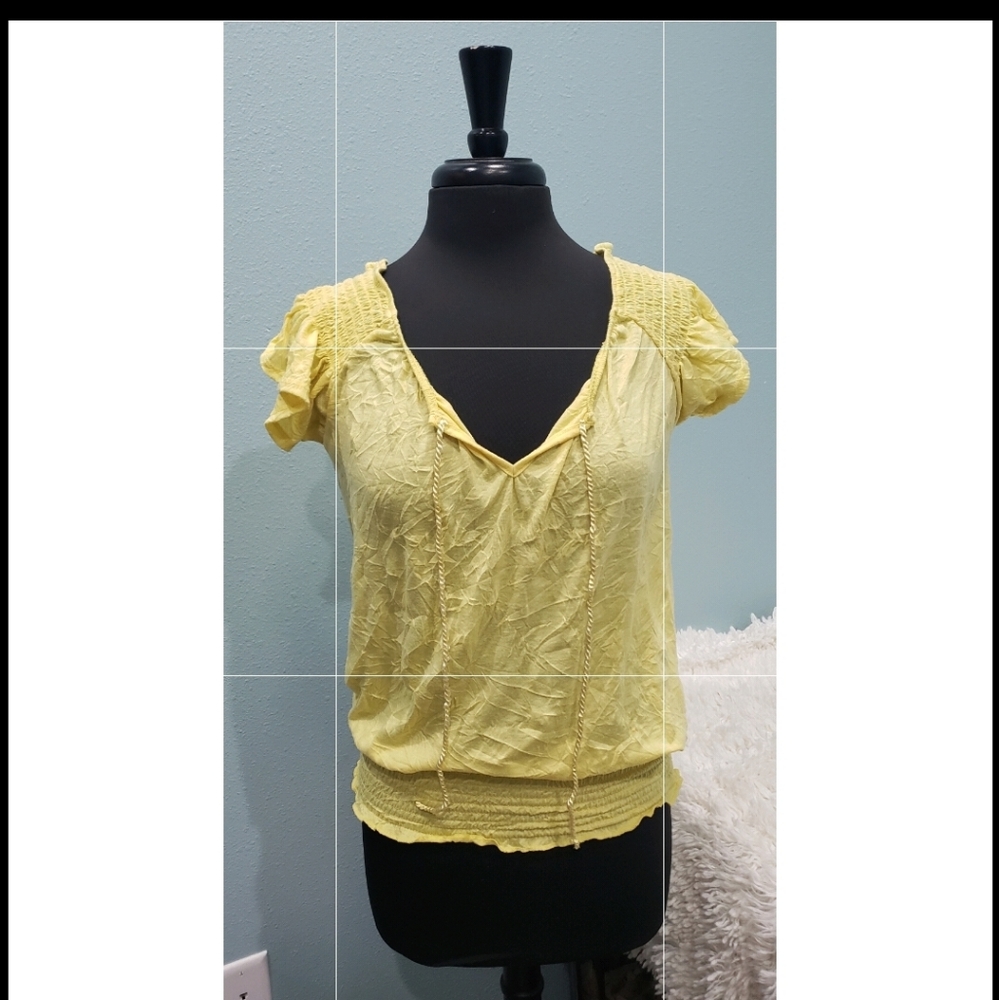 Yellow Crinkle Peasant Blouse
